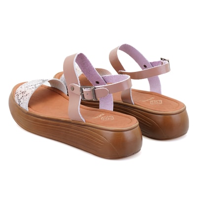 Kadın Pudra Egzotik Deri Sandalet