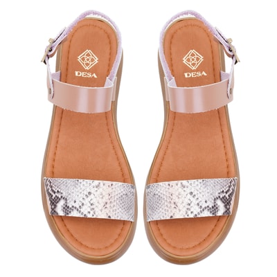 Kadın Pudra Egzotik Deri Sandalet