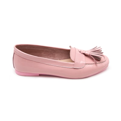 Kadın Pudra Kroko Baskılı Deri Loafer