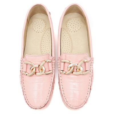 Kadın Pudra Kroko Baskılı Deri Loafer