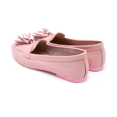 Kadın Pudra Kroko Baskılı Deri Loafer