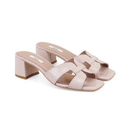 Kadın Pudra Kroko Baskılı Deri Terlik