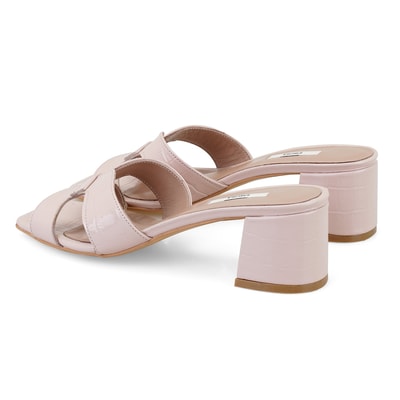 Kadın Pudra Kroko Baskılı Deri Terlik