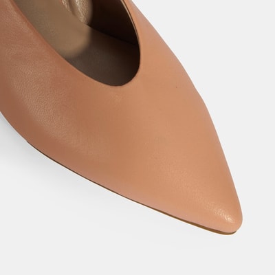 Kadın Pudra Slingback Deri Topuklu Ayakkabı 