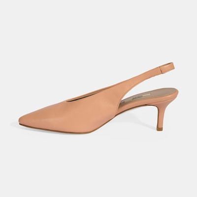 Kadın Pudra Slingback Deri Topuklu Ayakkabı 