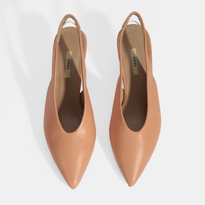 Kadın Pudra Slingback Deri Topuklu Ayakkabı 