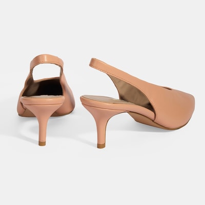 Kadın Pudra Slingback Deri Topuklu Ayakkabı 