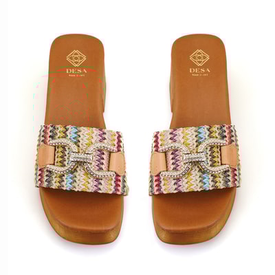 Kadın Renkli Topuklu Deri Terlik