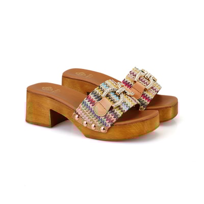 Kadın Renkli Topuklu Deri Terlik