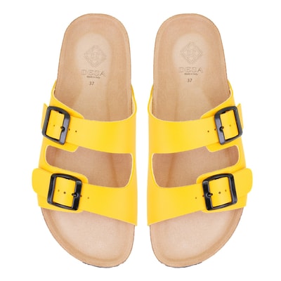 Kadın Sarı Ayarlanabilir Tokalı Terlik