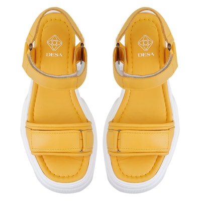 Kadın Sarı Cırt Cırtlı Dolgu Topuklu Sandalet