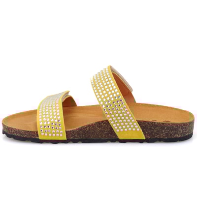 Kadın Sarı Cırt Cırtlı Süet Deri Terlik