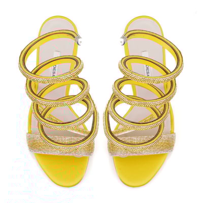 Kadın Sarı Parlak Taş Detaylı Abiye Topuklu Sandalet