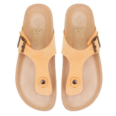 Kadın Sarı Parmak Arası Nubuk Deri Terlik