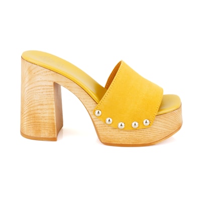 Kadın Sarı Platform Topuklu Süet Deri Terlik