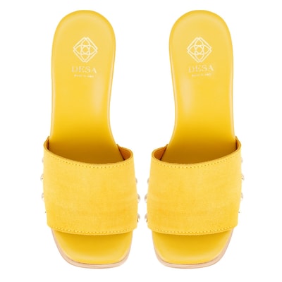 Kadın Sarı Platform Topuklu Süet Deri Terlik