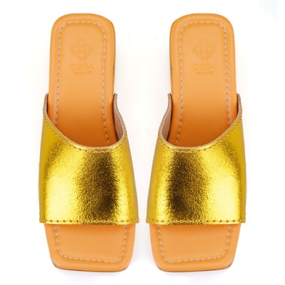 Kadın Sarı Topuklu Deri Terlik