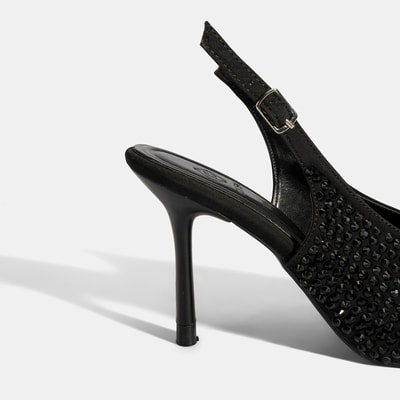 Kadın Siyah Ayarlanabilir Metal Tokalı Taşlı Abiye Ayakkabı