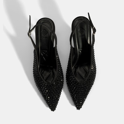 Kadın Siyah Ayarlanabilir Metal Tokalı Taşlı Abiye Ayakkabı