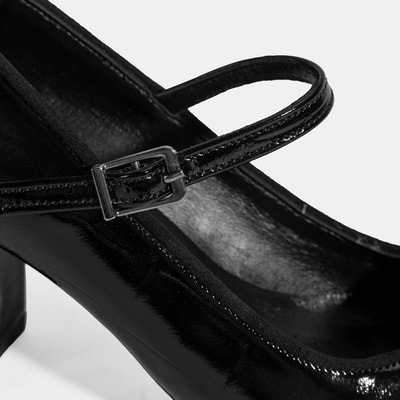 Kadın Siyah Ayarlanabilir Metal Tokalı Mary Jane Topuklu Ayakkabı