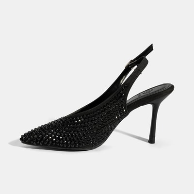 Kadın Siyah Ayarlanabilir Metal Tokalı Taşlı Abiye Ayakkabı