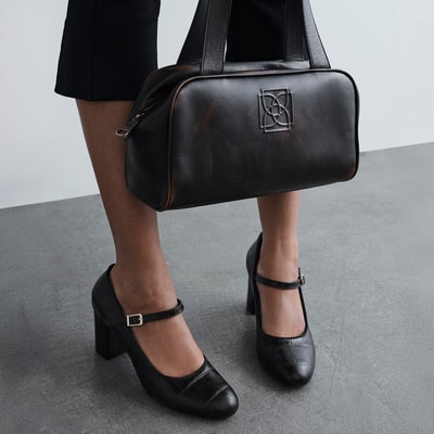 Kadın Siyah Ayarlanabilir Metal Tokalı Mary Jane Topuklu Ayakkabı