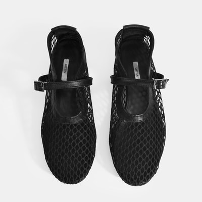 Kadın Siyah Ayarlanabilir Metal Tokalı File Babet