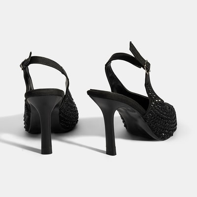 Kadın Siyah Ayarlanabilir Metal Tokalı Taşlı Abiye Ayakkabı