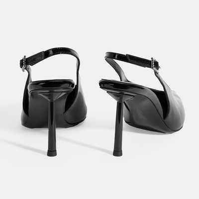 Kadın Siyah Ayarlanabilir Taşlı Toka Detaylı Rugan Topuklu Ayakkabı