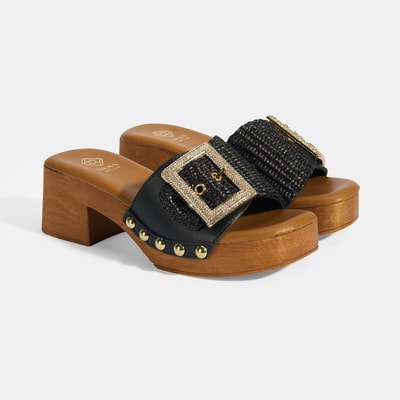 Kadın Siyah Ayarlanabilir Toka Detaylı Topuklu Terlik