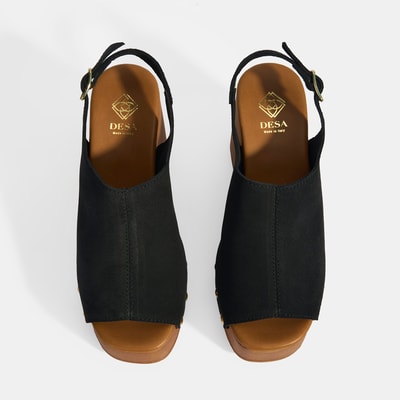 Kadın Siyah Ayarlanabilir Toka Detaylı Süet Dolgu Topuklu Sandalet