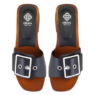 Kadın Siyah Ayarlanabilir Tokalı Deri Terlik