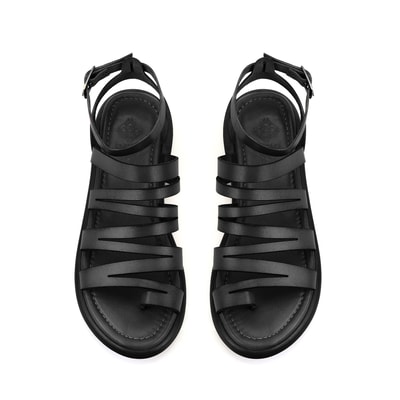 Kadın Siyah Ayarlanabilir Tokalı Deri Sandalet