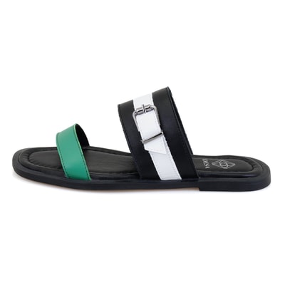 Kadın Siyah Ayarlanabilir Tokalı Deri Terlik