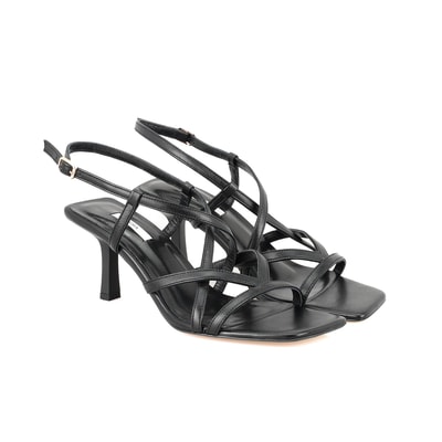 Kadın Siyah Ayarlanabilir Tokalı Deri Sandalet