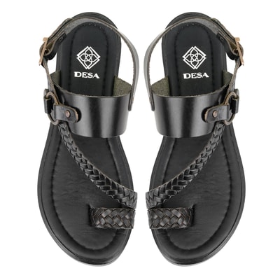 Kadın Siyah Ayarlanabilir Tokalı Deri Sandalet