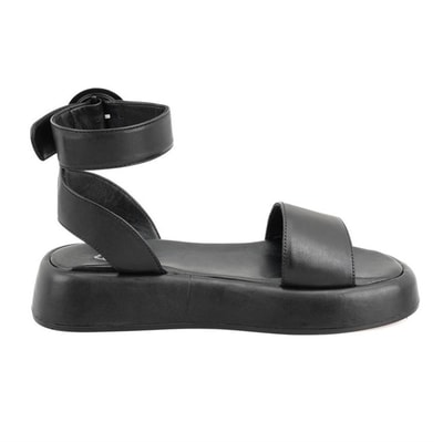 Kadın Siyah Ayarlanabilir Tokalı Deri Sandalet