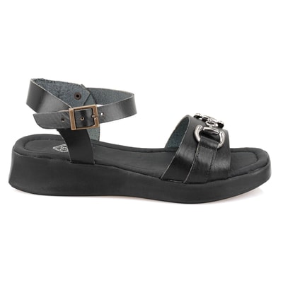 Kadın Siyah Ayarlanabilir Tokalı Deri Sandalet