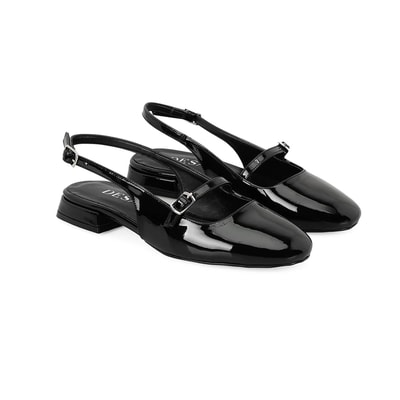 Kadın Siyah Ayarlanabilir Tokalı Deri Babet