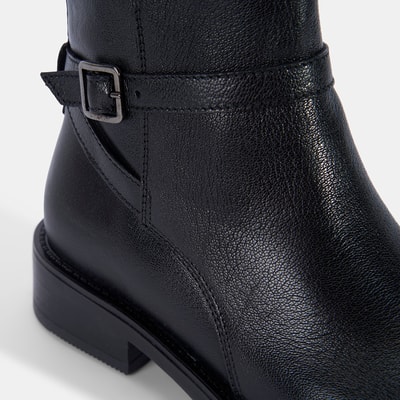 Kadın Siyah Ayarlanabilir Tokalı Deri Bot