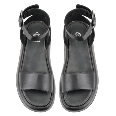 Kadın Siyah Ayarlanabilir Tokalı Deri Sandalet