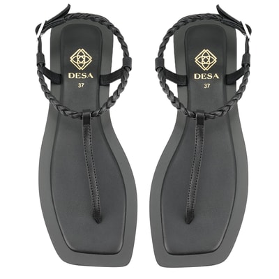 Kadın Siyah Ayarlanabilir Tokalı Deri Sandalet