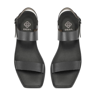 Kadın Siyah Ayarlanabilir Tokalı Deri Sandalet