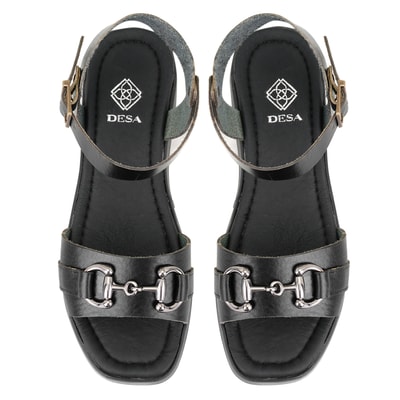 Kadın Siyah Ayarlanabilir Tokalı Deri Sandalet