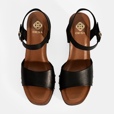 Kadın Siyah Ayarlanabilir Tokalı Deri Topuklu Sandalet