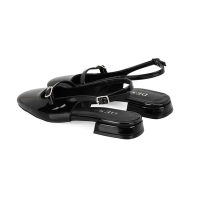 Kadın Siyah Ayarlanabilir Tokalı Deri Babet