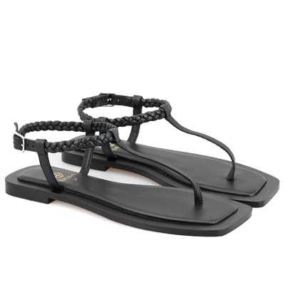 Kadın Siyah Ayarlanabilir Tokalı Deri Sandalet