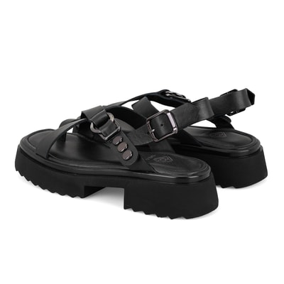 Kadın Siyah Ayarlanabilir Tokalı Deri Sandalet