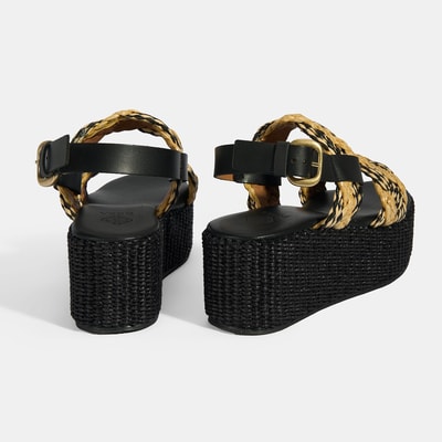 Kadın Siyah Ayarlanabilir Tokalı Hasır Detaylı Sandalet