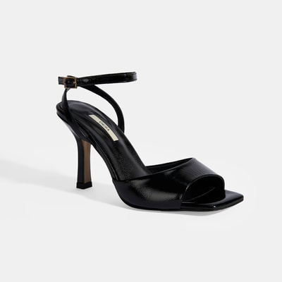 Kadın Siyah Ayarlanabilir Tokalı Rugan Topuklu Sandalet